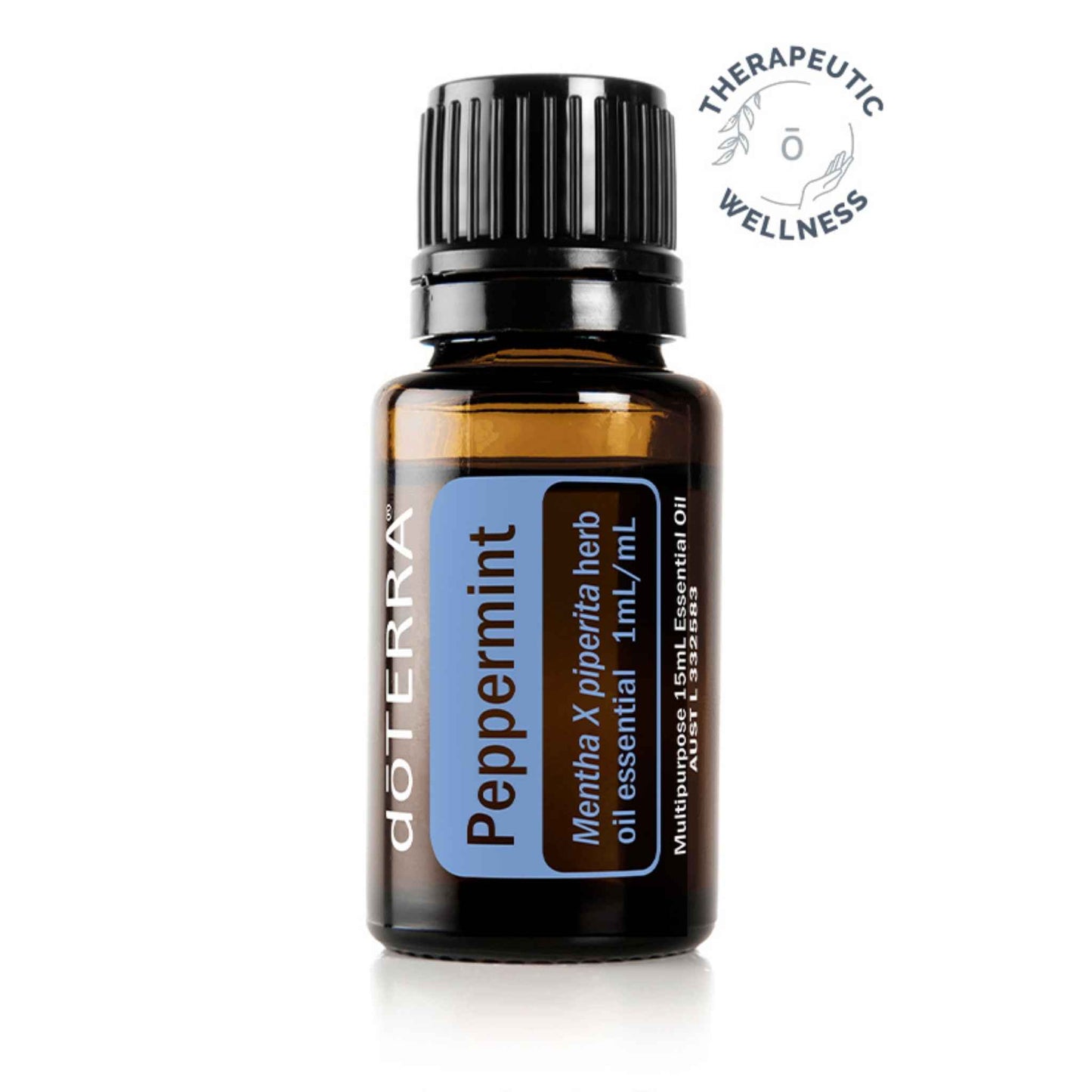 doTERRA Peppermint essential oil bottle on a white background