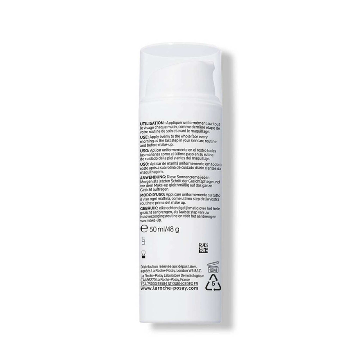 La Roche-Posay Anthelios Age Correct Tinted CC Cream spf50 50mL showing the back label with text instructions and warnings, on a clean white background.
