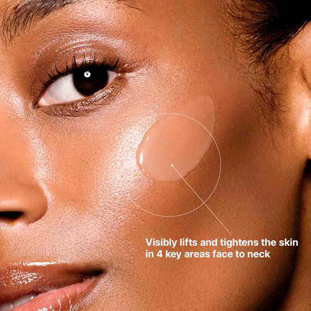 SkinCeuticals A.G.E. Interrupter Ultra Serum The Facial Maestro. Close-up of a woman's face with a product application, highlighting skin lifting and tightening effects.