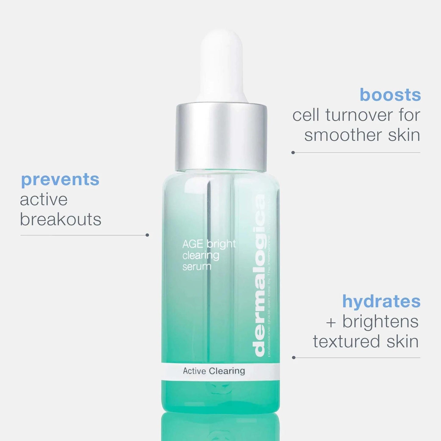 Dermalogica AGE bright clearing serum with text stating benefits
