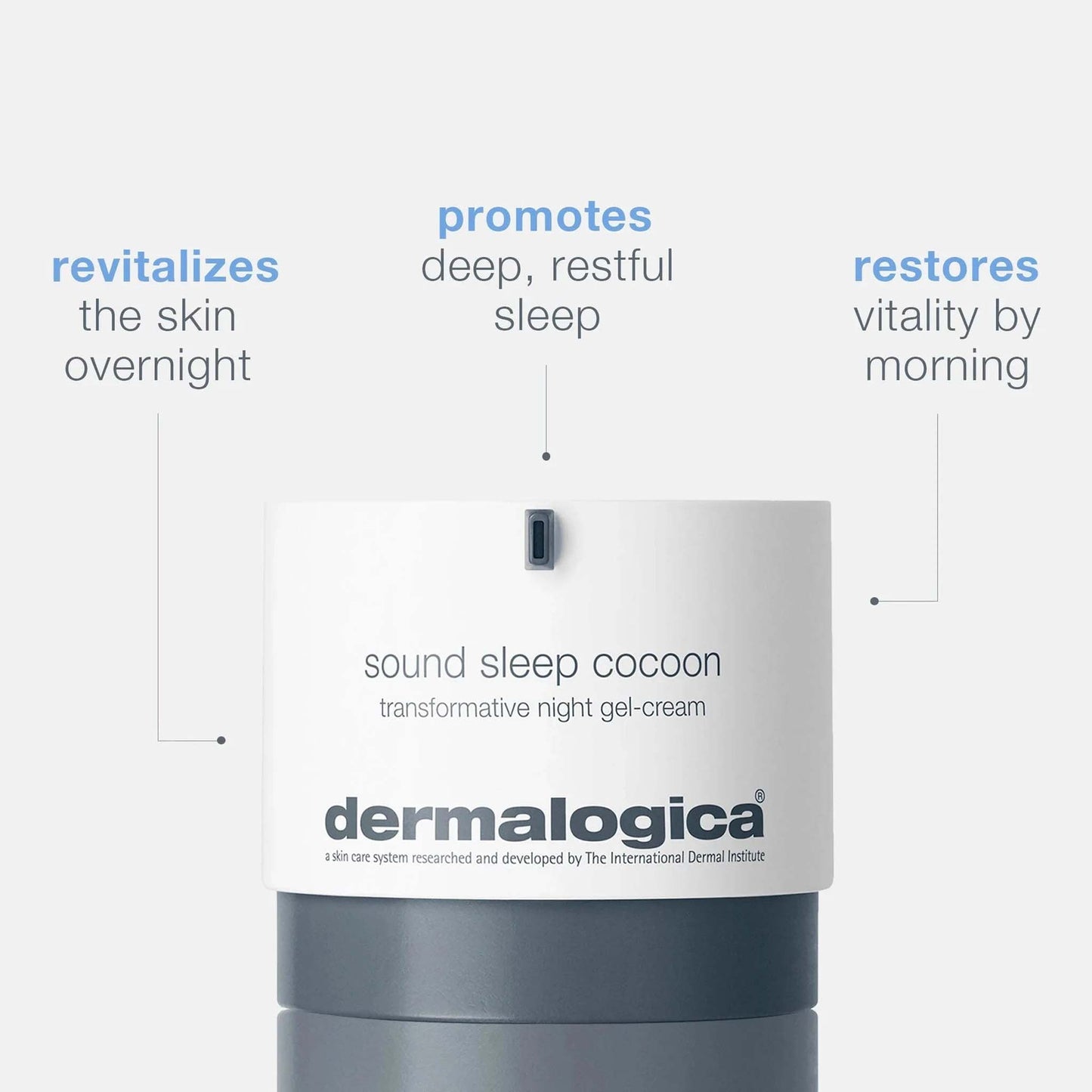 dermalogica sound sleep cocoon with text highlighting its benefits on a white background